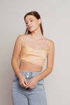 Do You Care Peach Satin Cowl Lace-Up Back Crop Top