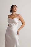 This Moment Satin Cowl Neck Maxi Dress - Pearl