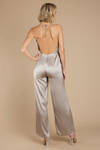 Fall Back Pewter Satin Jumpsuit