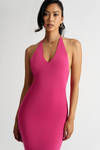 Come Find Me Pink Halter Knitted Bodycon Maxi Dress