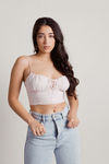 New Flame Pink Floral Ruched Lace Up Crop Top