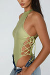 Bold Twist Lace Up Bodysuit - Pistachio