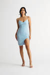Keep It Up Powder Blue Ruched Slit Bodycon Dress