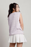 Studious Purple V-Neck Cable Knit Sweater Vest