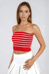 Act Cute Strapless Stripe Crop Top - Red