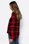 Chleo Red and Black Plaid Bell Sleeve Blouse