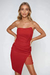 Bejeweled Rhinestone Strapless Midi Dress - Red