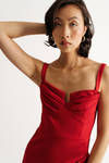 Come Over Here Red Surplice Bustier Maxi Dress