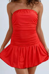 Cute Code Strapless Bubble Hem Mini Dress - Red