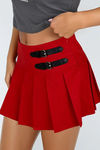 Daring Chic Pleated Buckle Skort - Red