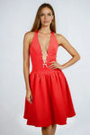 Making Headlines Plunging Bow Midi Dress - Red