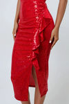 Oh So Extra Off Shoulder Sequin Midi Dress - Red