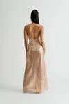 Quincy Rose Gold Sequin Slit Maxi Dress