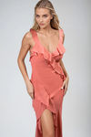 Lover's Gaze V Neck Ruffle Maxi Dress - Rose