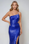 Flirty Wink One Shoulder Sequin Maxi Dress - Royal