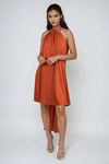 Golden Hour Mock Neck Backless Mini Dress - Rust