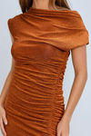 Velour Luxe Shimmer Slit Midi Dress - Rust