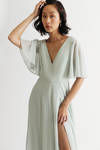 Come Closer To Me Butterfly Sleeve High Slit Maxi Dress - Sage