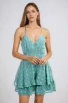 Fall Into You Tierred Polka Dot Mini Dress - Seafoam