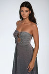 Glimmer Babe Cutout Bust Glitter Maxi Dress - Silver