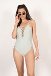 Too Good Silver Mint Lace Up Monokini