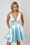Ocean Eyes Satin V-Neck Mini Dress - Sky Blue