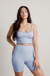 Stay Up Sky Blue Ribbed Crop Top And Shorts Set
