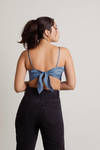 See The Future Slate Blue Satin Cowl Neck Scarf Crop Top