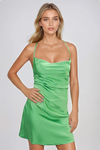 Live Light Criss Cross Back Satin Mini Dress - Summer Green