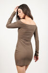 Off My Shoulder Taupe Bodycon Dress