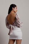 Esmeralda Taupe Tie-Dye Puff Sleeve Bustier Crop Top