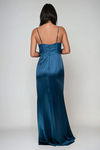Siren Song Teal Satin Corset Bustier Slit Maxi Dress