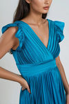 Twilight Muse Satin Pleated Maxi Dress - Teal