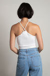 Always and Forever White Ribbed Halter Handkerchief Crop Top
