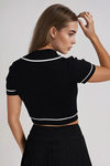 Play It Sweet Collared Crop Top - White/Black