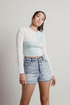 Elaire White & Blue Color-Blocked Reverse Stitch Long Sleeve Top