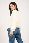 Cloudy Days White V-Neck Sweater