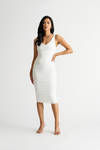 Down On Love White Mesh Ruched Midi Bodycon Dress