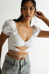 Fake Love White Puff Sleeve Double Tie Crop Top