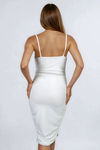 Flirt Alert Ruched Bodycon Midi Dress - White