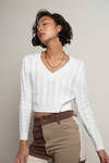 Jessenia White Cable Knit Crop Sweater