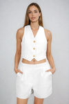 Make Them Wonder Tweed Vest Top and Short Set - White