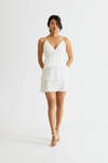 Michaela White Pleated Tiered Skater Mini Dress