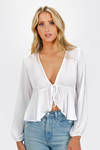 Mikee White Tie Front Woven Peplum Cardigan