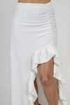 Prime Look Asymmetric Ruffle Maxi Skirt - White