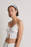 Real One White Double Tie Lace Trim Satin Crop Top