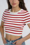 Play It Cool Stripe Crop Top - White/Red
