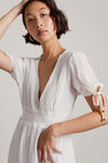 You Got It White Deep V Neck Lurex Midi Dress