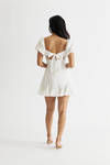 You Know It White Puff Sleeve Skater Dress