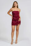 Heart in Bloom Strapless Floral Mini Dress - Wine